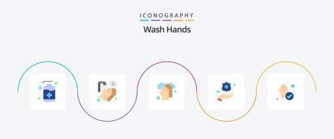 se laver les mains plat 5 pack d'icônes, y compris protéger. la lessive. vingt secondes. mains. la lessive vecteur