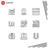 ensemble de 9 pack de contours commerciaux pour les instruments de localisation de chirurgie médicale image éléments de conception vectoriels modifiables vecteur
