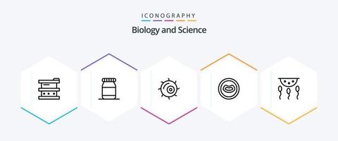 pack d'icônes de 25 lignes de biologie, y compris le processus. chimie. microscope. la biologie. bouche vecteur