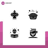 4 concept de glyphe solide pour les sites Web mobiles et applications constructeur de lanterne ouvrier de cuisine chinois éléments de conception vectoriels modifiables vecteur