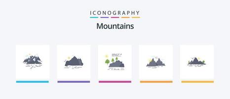 pack d'icônes plat 5 montagnes, y compris la colline. pluie. paysage. Montagne. paysage. conception d'icônes créatives vecteur