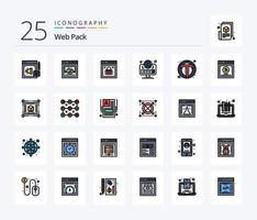 pack web Pack d'icônes remplies de 25 lignes comprenant une photo. la toile. verrouillage des pages. placer. le navigateur vecteur