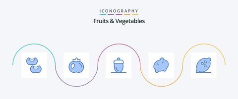 pack d'icônes bleu 5 fruits et légumes, y compris en bonne santé. fruit. des fruits. nourriture. légume vecteur