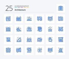 architecture 25 pack d'icônes de couleur bleue comprenant une impression bleue. plan. papier. développement. cône vecteur