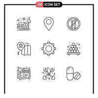 ensemble de 9 symboles d'icônes d'interface utilisateur modernes signes pour l'interface de navigation carte de base du ramadan éléments de conception vectoriels modifiables vecteur