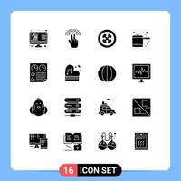 pack de 16 glyphes solides créatifs de document cuiseur à riz onglet fruits de cuisine éléments de conception vectoriels modifiables vecteur