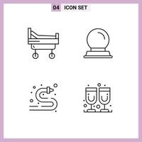 ligne d'interface mobile ensemble de 4 pictogrammes de lit tuyau d'eau support en verre tuyau d'incendie jus éléments de conception vectoriels modifiables vecteur