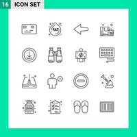 16 ensemble de contours d'interface utilisateur de signes et symboles modernes de sac de magasin de jumelles télécharger des applications éléments de conception vectoriels modifiables vecteur