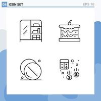 ensemble moderne de 4 pictogrammes de couleurs plates remplies de meubles hôpital boulangerie médecine alimentaire éléments de conception vectoriels modifiables vecteur