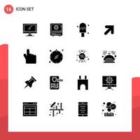 16 signes de glyphe solides universels symboles du doigt vers le haut des éléments de conception vectoriels modifiables de crème de flèche de verrouillage vecteur