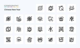 25 pack d'icônes de ligne du nouvel an chinois vecteur