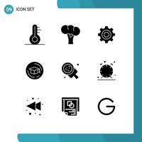interface mobile ensemble de glyphes solides de 9 pictogrammes d'éléments de conception vectoriels modifiables d'éducation générale à la cuisson de pizzas vecteur