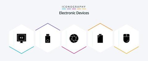 appareils pack d'icônes de 25 glyphes, y compris électronique. le curseur. ouverture. Puissance. la batterie vecteur