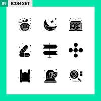 interface mobile glyphe solide ensemble de 9 pictogrammes de direction santé ramadhan cosmétiques vente éléments de conception vectoriels modifiables vecteur