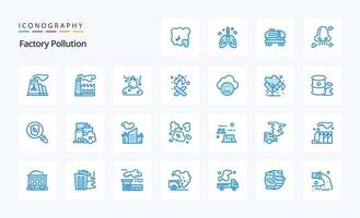 25 pack d'icônes bleues de pollution d'usine vecteur