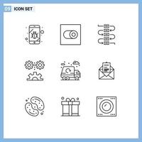 9 ensemble de contours de l'interface utilisateur de signes et symboles modernes de la technologie de la note de la ville des ordures science de l'ingénierie éléments de conception vectoriels modifiables vecteur
