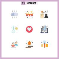 pack de 9 symboles universels de couleur plate de cack coeur spa amour température éléments de conception vectoriels modifiables vecteur