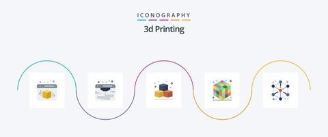 Pack d'icônes plat 5 d'impression 3d comprenant un cube. Cube 3D. 3d. . cube vecteur