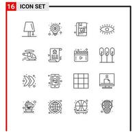 16 ensemble de contours d'interface utilisateur de signes et symboles modernes de conception de chopper marketing watch eye éléments de conception vectoriels modifiables vecteur