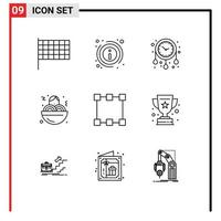 ensemble moderne de 9 contours pictogramme de points d'attribution temps chemin restauration rapide éléments de conception vectoriels modifiables vecteur
