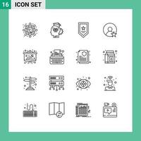 symboles d'icônes universels groupe de 16 contours modernes d'éléments de conception vectoriels modifiables gagnants de la technologie de profil d'argent vecteur