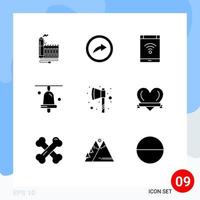 pack de 9 signes et symboles de glyphes solides modernes pour les supports d'impression Web tels que la hachette école connexion éducation smartphone éléments de conception vectoriels modifiables vecteur