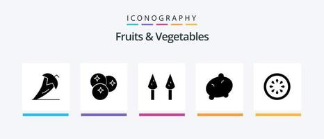 pack d'icônes glyphe 5 fruits et légumes, y compris gorki. concombre. des fruits. légume. nourriture. conception d'icônes créatives vecteur