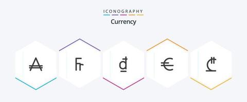 pack d'icônes plates de 25 devises, y compris la géorgie. lari. dong. finance. euro vecteur