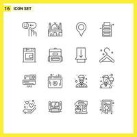 ensemble moderne de 16 contours pictogramme d'écologie de l'environnement marqueur de batterie musulman éléments de conception vectoriels modifiables vecteur