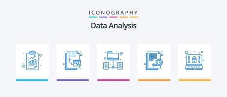 pack d'icônes bleues d'analyse de données 5 comprenant un ordinateur. temps. réseau de données. le management. Les données. conception d'icônes créatives vecteur