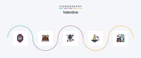 pack d'icônes plat rempli de 5 lignes de la saint-valentin, y compris l'amour. mariage. parlant. cœur. bougie vecteur