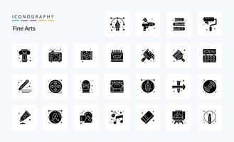 pack d'icônes de glyphe solide de 25 beaux-arts vecteur