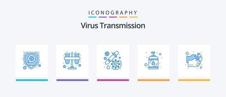 pack d'icônes bleues de transmission de virus 5, y compris les soins de santé. désinfectant. drogue. main. virus. conception d'icônes créatives vecteur