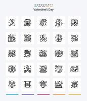 pack d'icônes de contour créatif saint valentin 25 tel que la romance. Chocolat. main. étiquette de porte. cœur vecteur