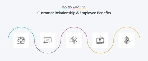 pack d'icônes de la ligne 5 de la relation client et des avantages sociaux des employés, y compris le transfert. dollar. écrivez. de l'argent. Fini vecteur