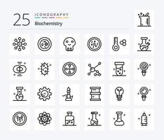 pack d'icônes de 25 lignes de biochimie, y compris la température. pétri. laboratoire. assiette. décès vecteur