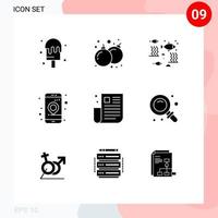 interface mobile glyphe solide ensemble de 9 pictogrammes d'éléments de conception vectoriels modifiables de l'application de localisation de pêche de navigation de nouvelles vecteur