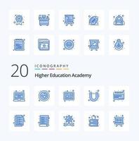 20 pack d'icônes de couleur bleue de l'académie comme l'aimant d'étude de compte d'éducation de calendrier vecteur