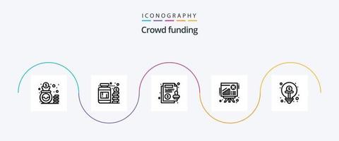 pack d'icônes de la ligne 5 de financement participatif, y compris le financement participatif. Ventes. une entente. présentation. graphique vecteur