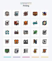pack d'icônes remplies de 25 lignes d'impression créative telles que la conception. page d'écran. palette de couleurs. imprimer. doc vecteur