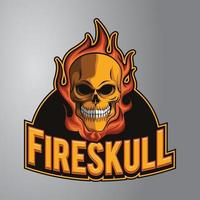 logo de mascotte de crâne de feu vecteur