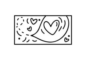 bulle de texte vecteur Saint Valentin avec chat coeurs. logo de constructeur de vacances d'amour dessiné à la main dans un cadre horizontal rectangle pour carte de voeux, invitation à la conception web