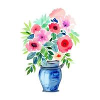 fleurs aquarelles mélangées dans un pot bleu vecteur
