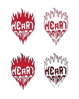 typographie enflammée de coeur avec conception de vecteur de coeur enflammé pour les besoins d'autocollants, de tatouages et de marchandises