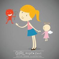 fille avec diable rouge et ange mignon vecteur