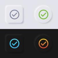 ensemble d'icônes de coche, conception d'interface utilisateur souple de bouton de neumorphisme multicolore pour la conception Web, interface utilisateur d'application et plus encore, bouton, vecteur. vecteur