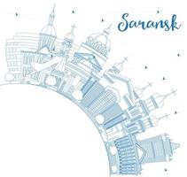 décrire les toits de la ville de saransk en russie avec des bâtiments bleus et un espace de copie. vecteur
