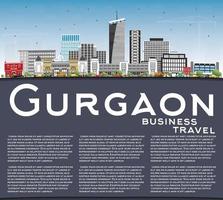 horizon de la ville de gurgaon en inde avec des bâtiments gris, un ciel bleu et un espace de copie. vecteur