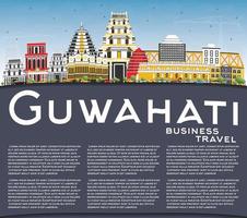 horizon de la ville de guwahati en inde avec des bâtiments de couleur, un ciel bleu et un espace de copie. vecteur