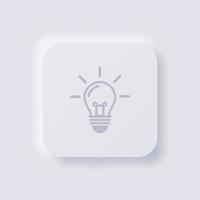 icône d'ampoule, conception d'interface utilisateur douce de neumorphisme blanc pour la conception Web, interface utilisateur d'application et plus encore, bouton, vecteur. vecteur